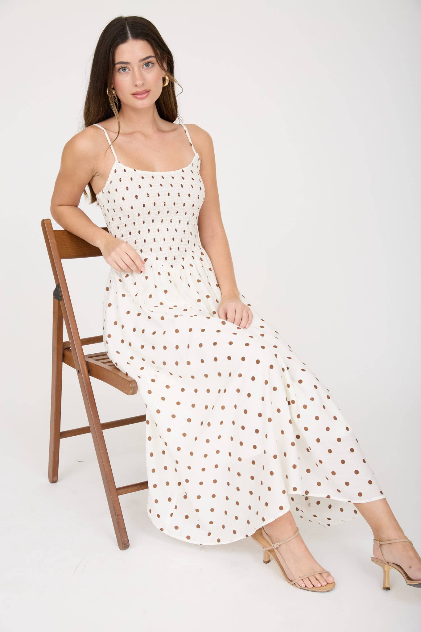 Blu Pepper - Polka Dot Smocked Basque Waist Midi Dress view 6