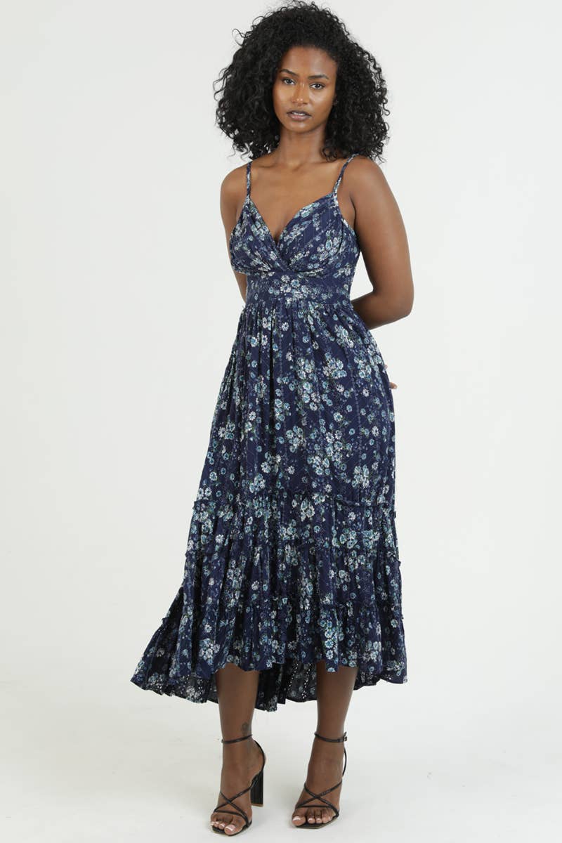 Angie Eyelet Embroidered Printed V-Neck Midi Dress view 4