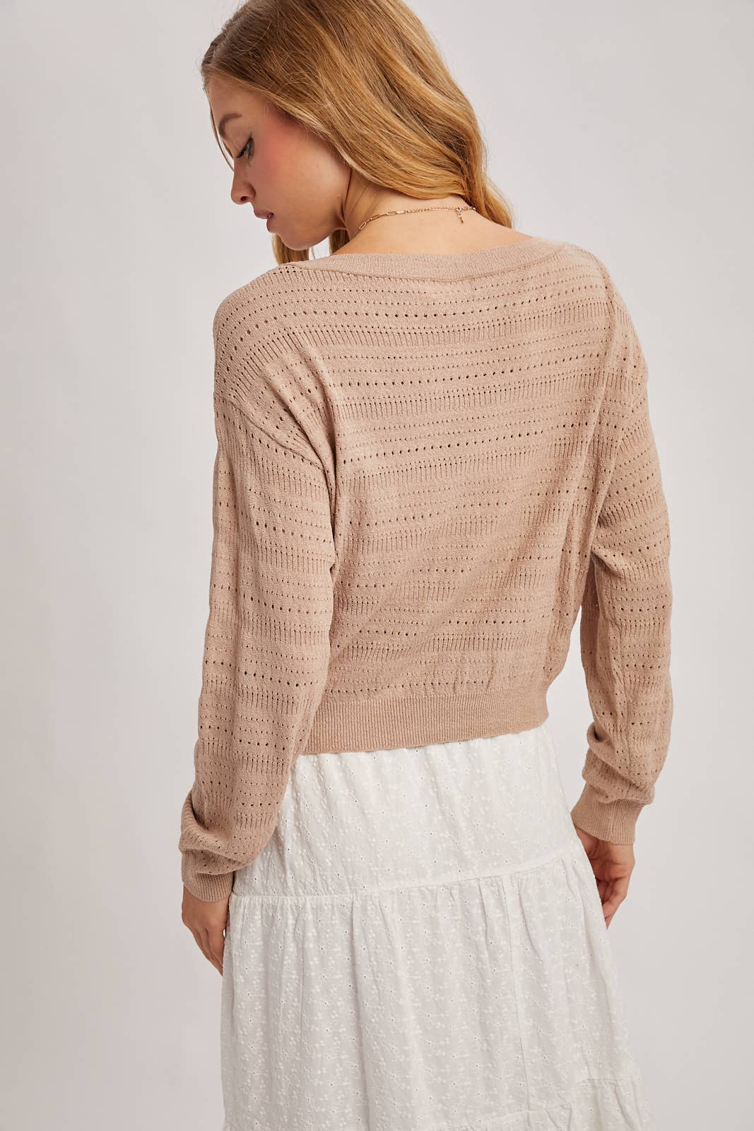 Bluivy Open Knit Long Sleeve Pullover Top view 6