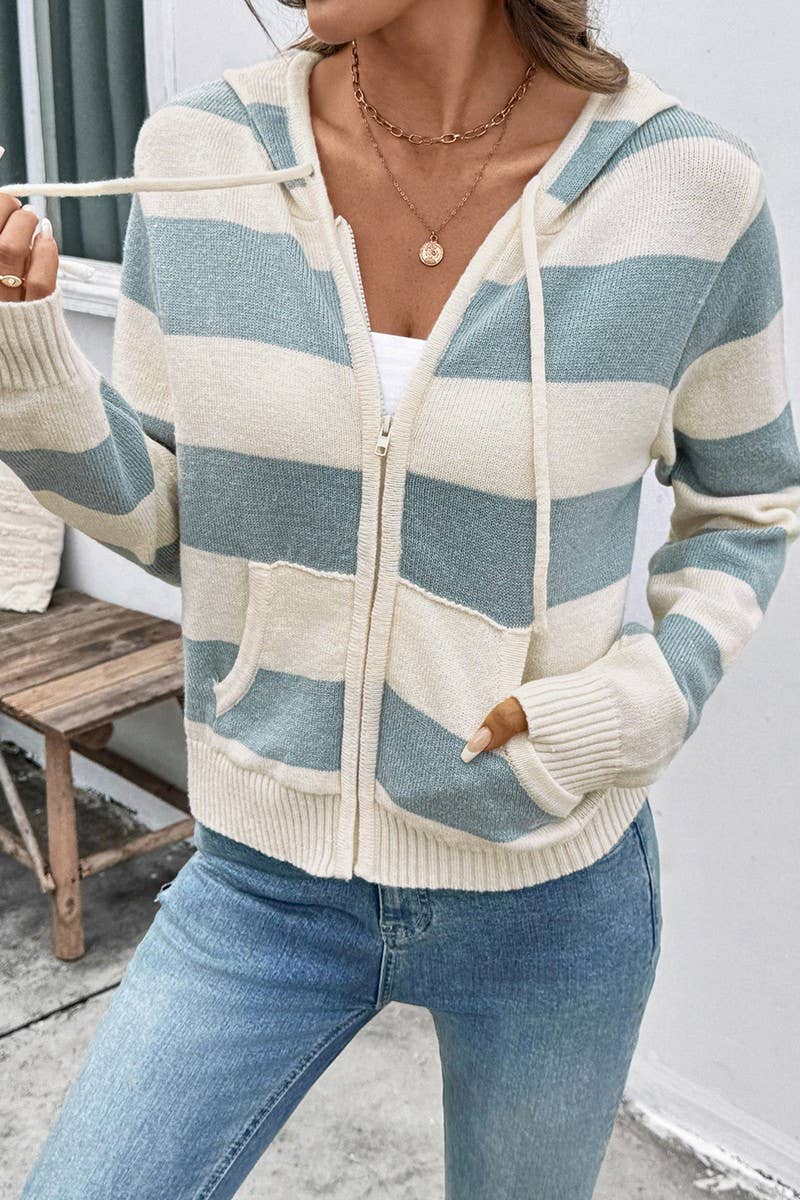 NINEXIS Women's Striped Colorblock Hooded Knit Cardigan view 4