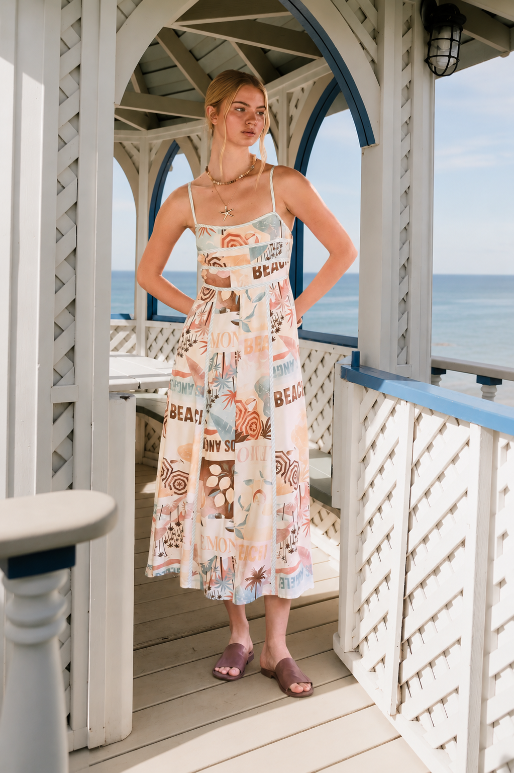 Blu Pepper - Beach Graphic Contrast Binding Midi Dress view 4