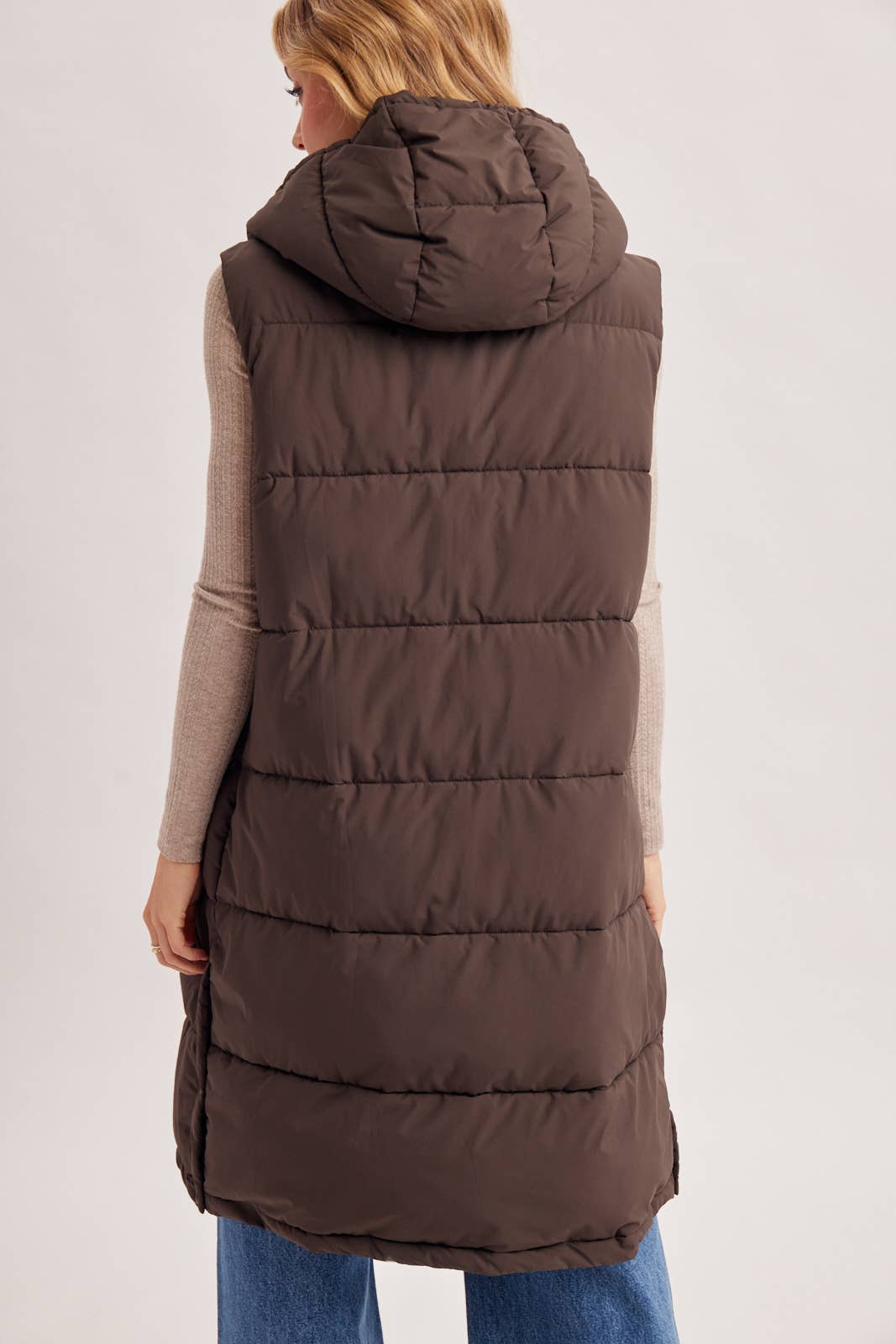 Bluivy Detachable Hood Longline Quilted Puffer Vest view 8
