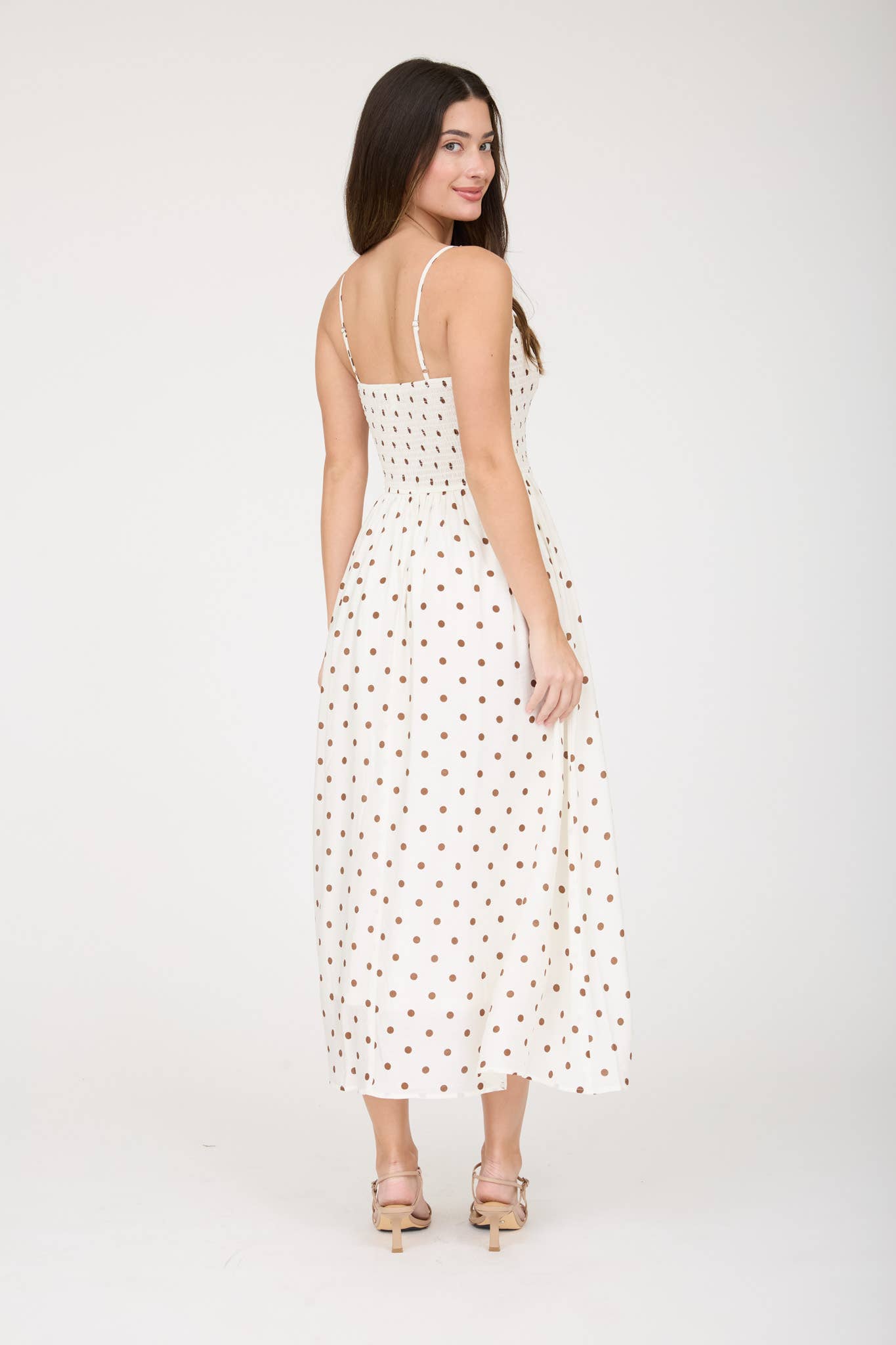 Blu Pepper - Polka Dot Smocked Basque Waist Midi Dress view 3