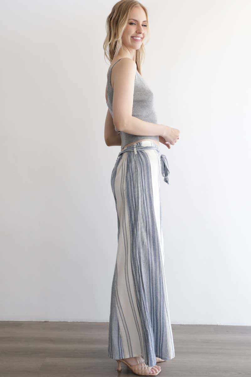 Angie Mixed Stripes Flare Leg Tie Waist Pants view 4