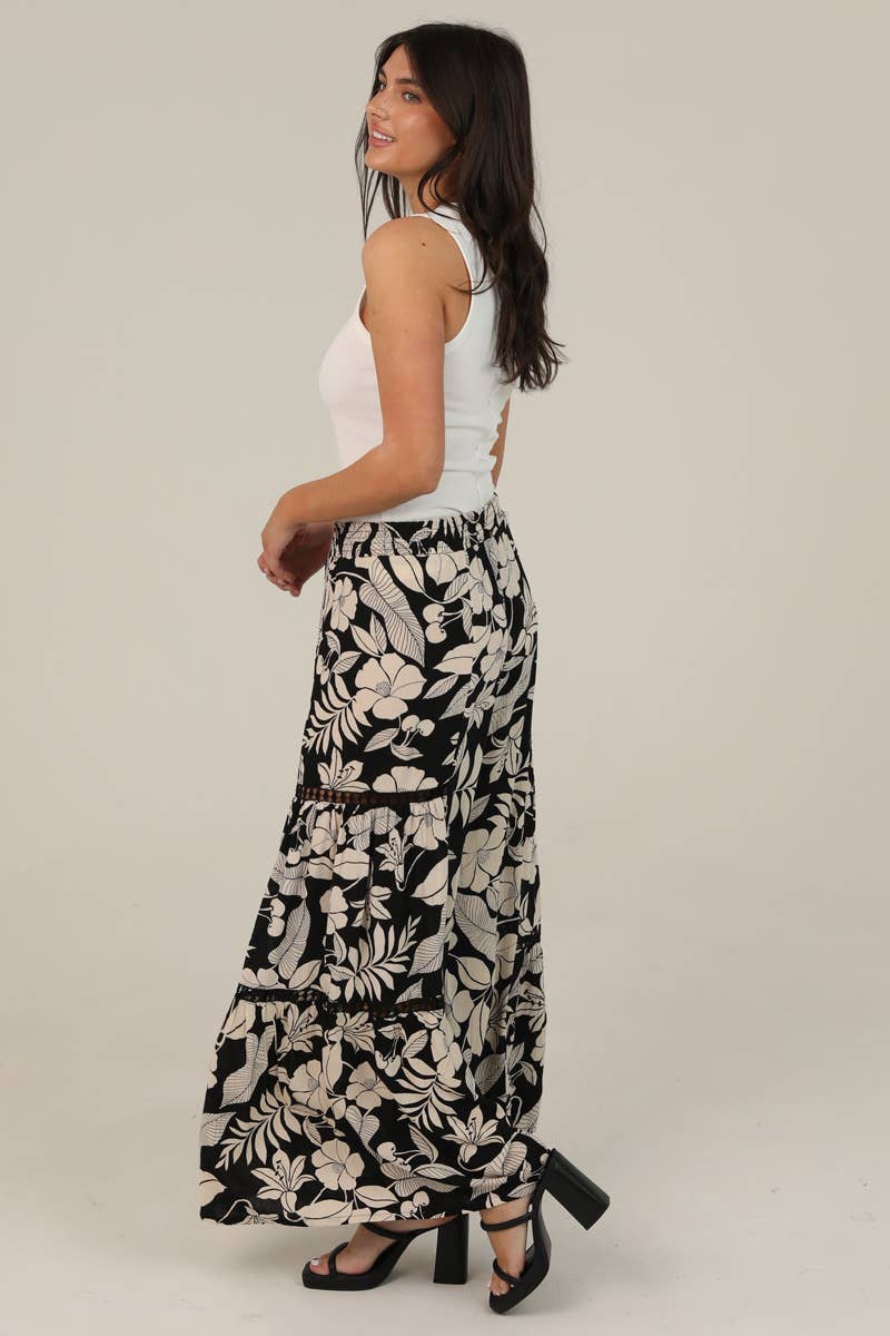Angie Printed Wide Leg Pants with Lace Inserts view 3