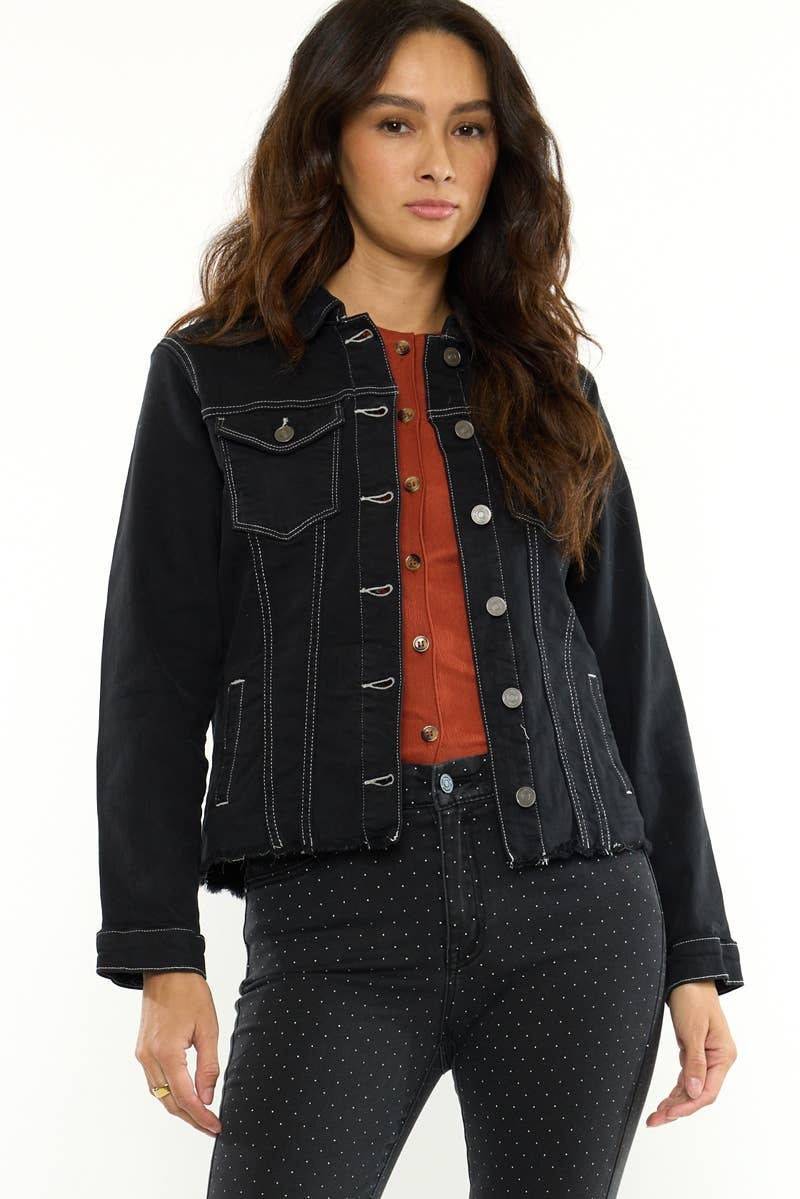 Kan Can USA Frayed Hem Denim Jacket
