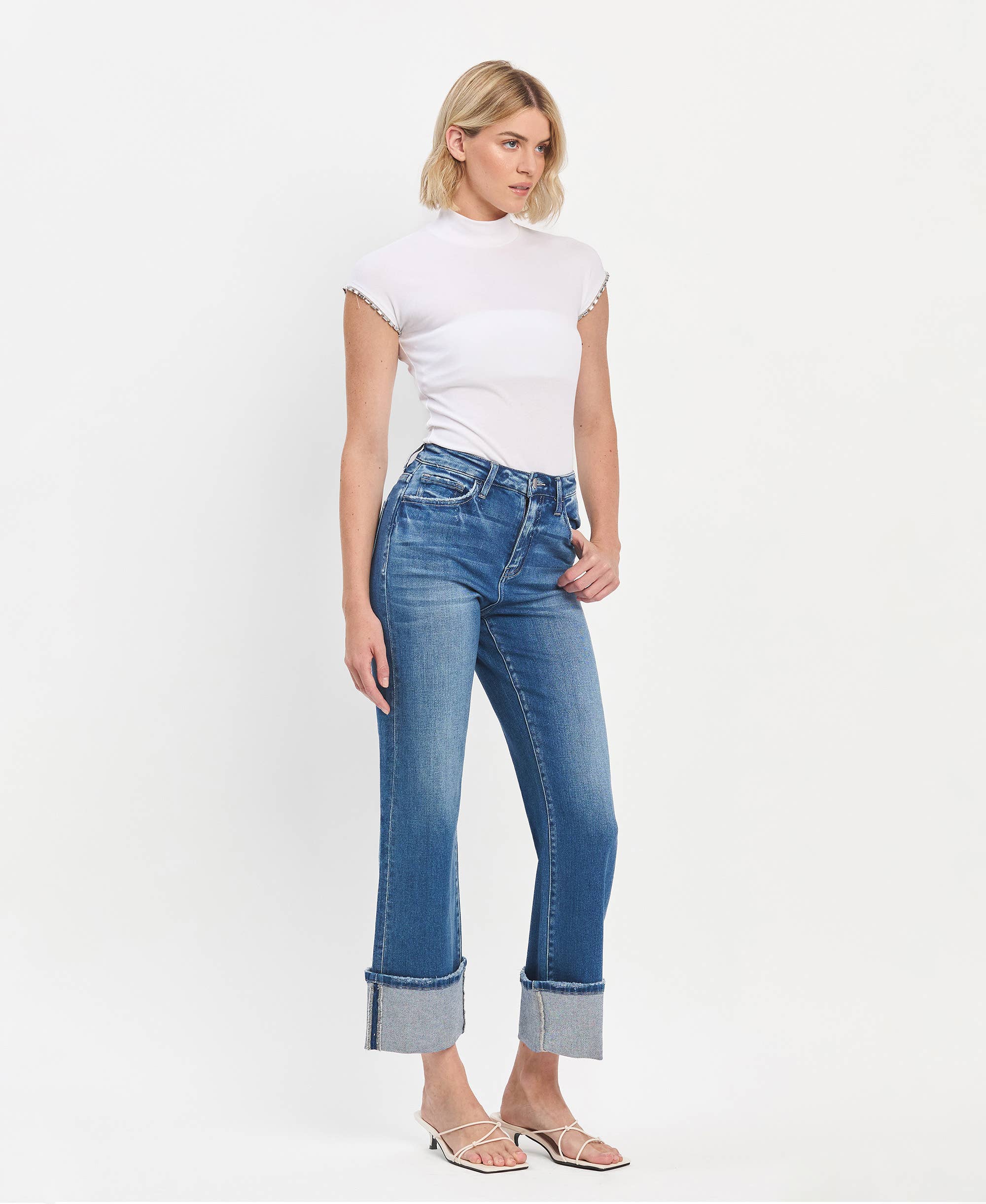 Flying Monkey - Vintage High Rise Cuffed Flared Jeans view 7