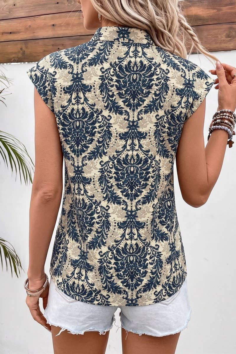 NINEXIS Women's Retro Print Stand Collar Open-Front Shirt view 3