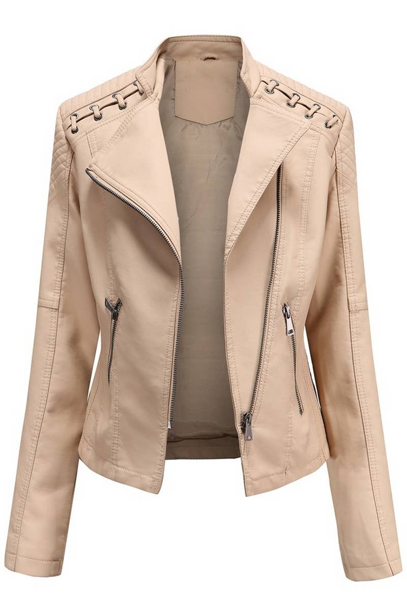 NINEXIS Women's Cropped Slim Fit Moto Leather Jacket