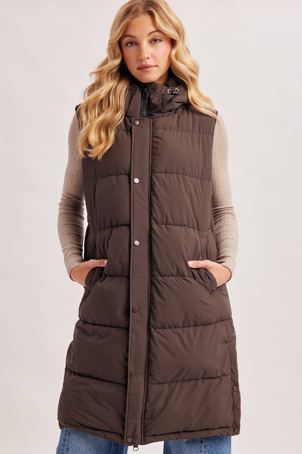 Bluivy Detachable Hood Longline Quilted Puffer Vest view 6