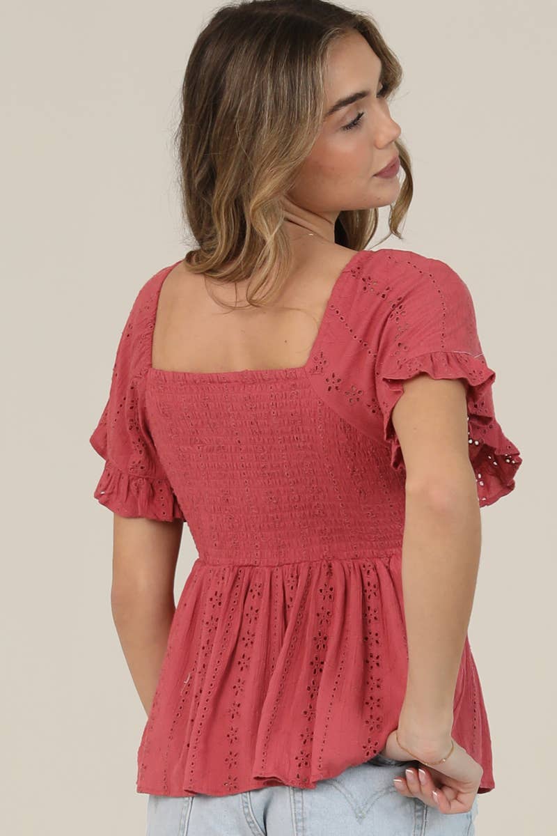 Angie Eyelet Embroidered Twist Front Blouse view 3