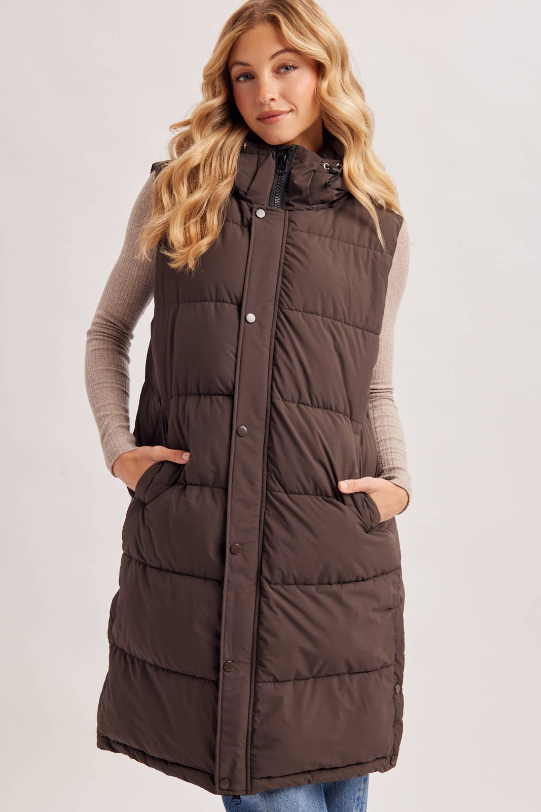 Bluivy Detachable Hood Longline Quilted Puffer Vest view 7