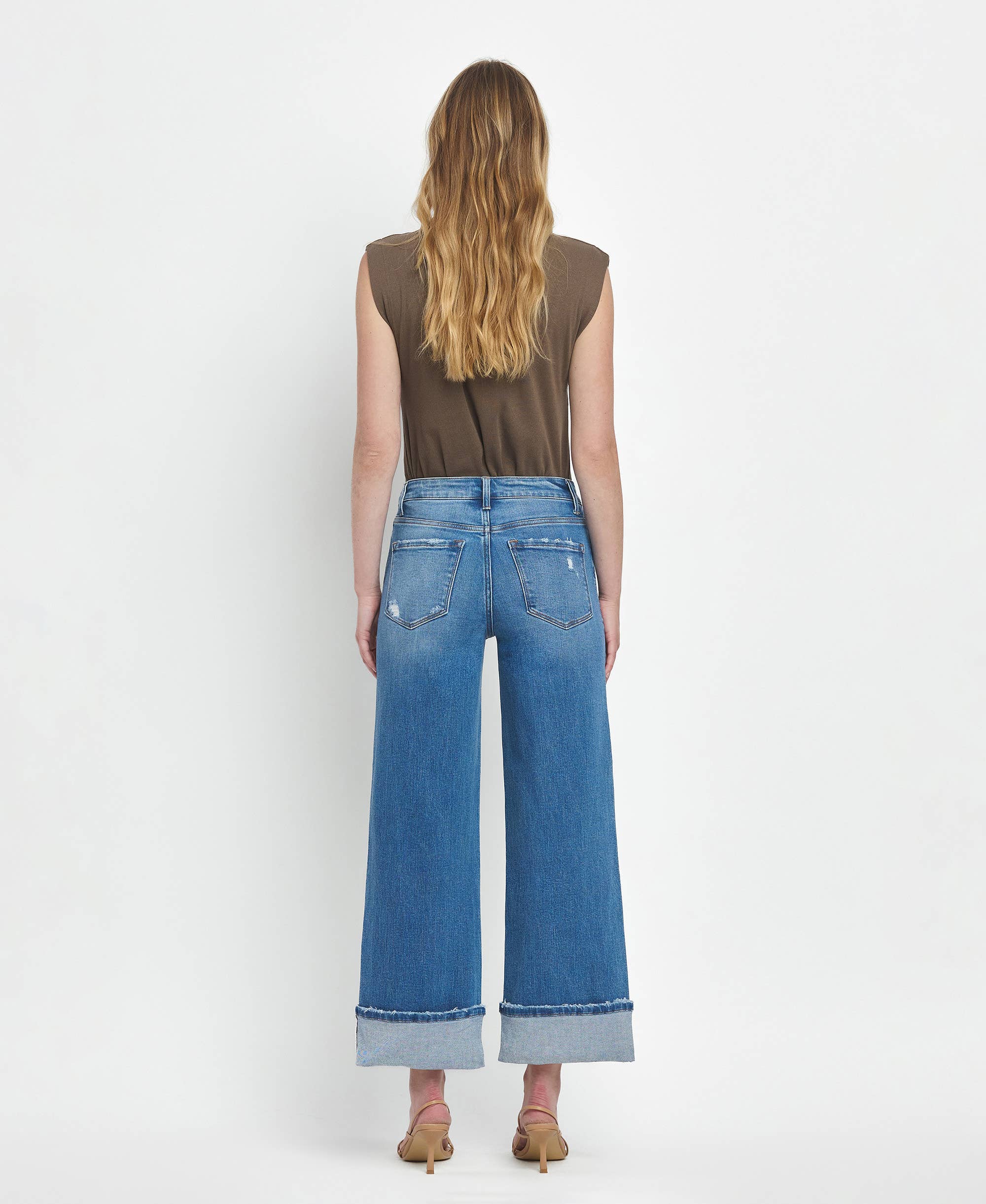 Flying Monkey High Rise Medium Wash Cuffed Wide Jeans view 7