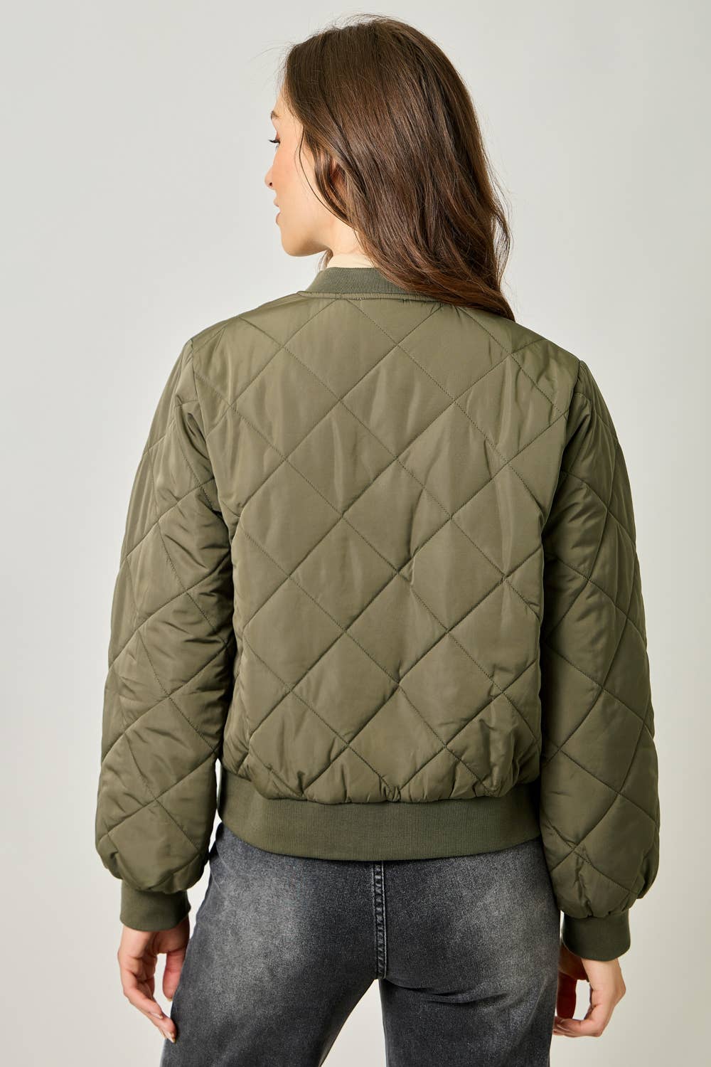 Mystree Olive Quilted Bomber Jacket view 6