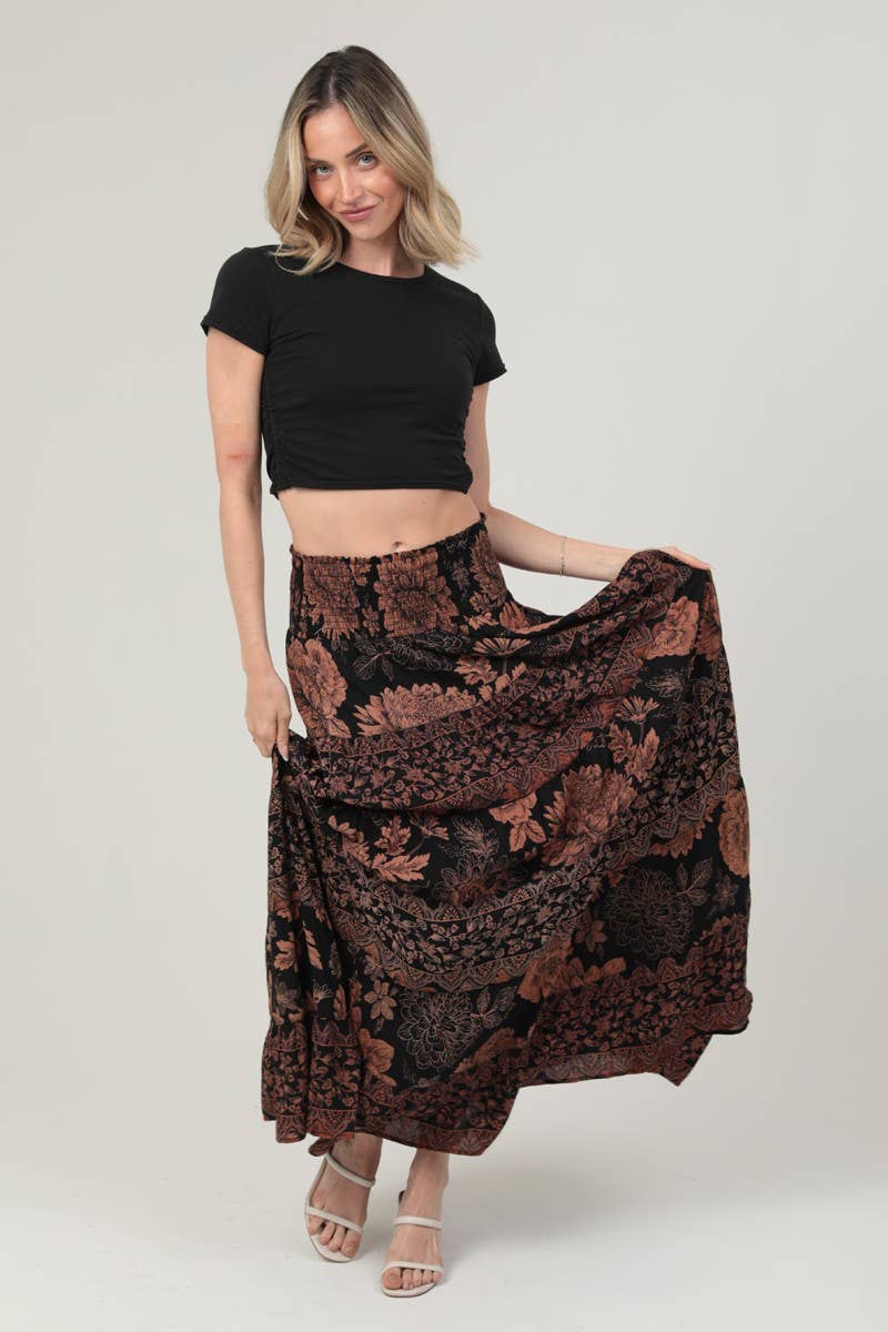 Angie Smocked Waistband Tiered A-Line Maxi Skirt view 4