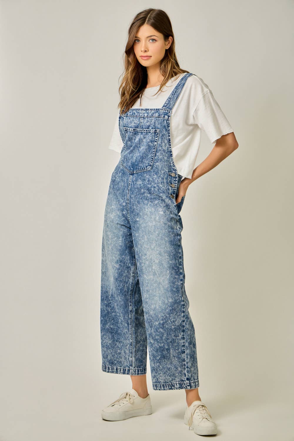 Mystree Washed Blue Denim Overalls view 3