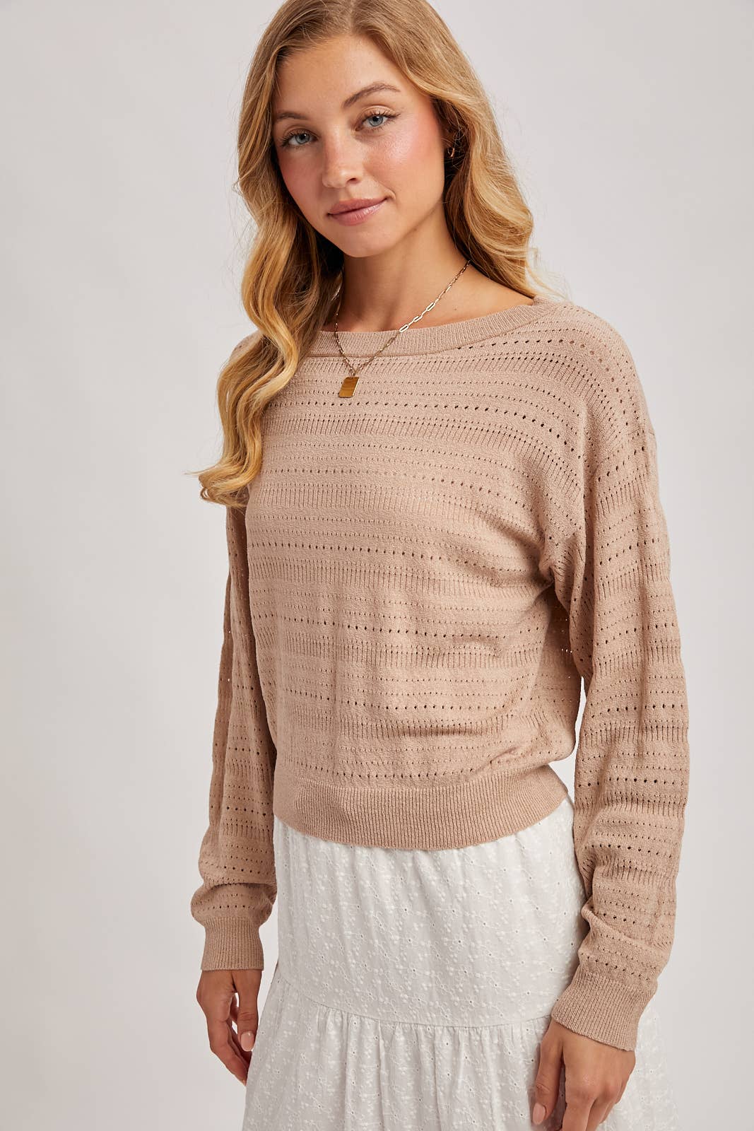 Bluivy Open Knit Long Sleeve Pullover Top view 4