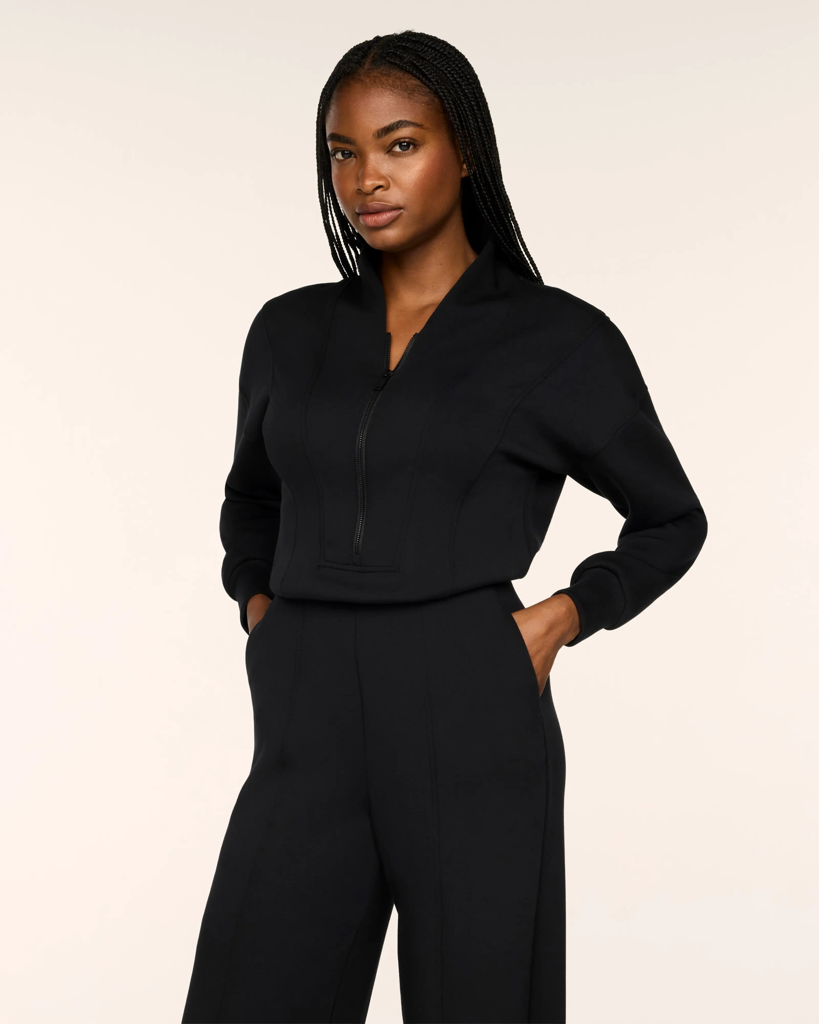 SPANX AirEssentials® Long Sleeve Shawl Collar Jumpsuit - Very Black view 3