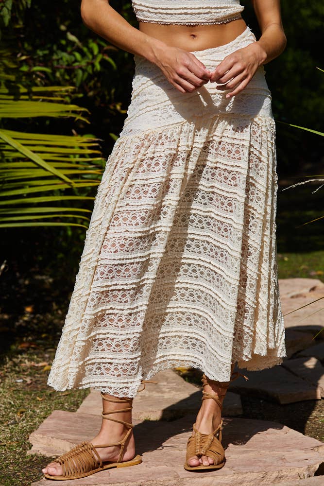 By Together - Knit Nylon Spandex Lace Maxi Skirt