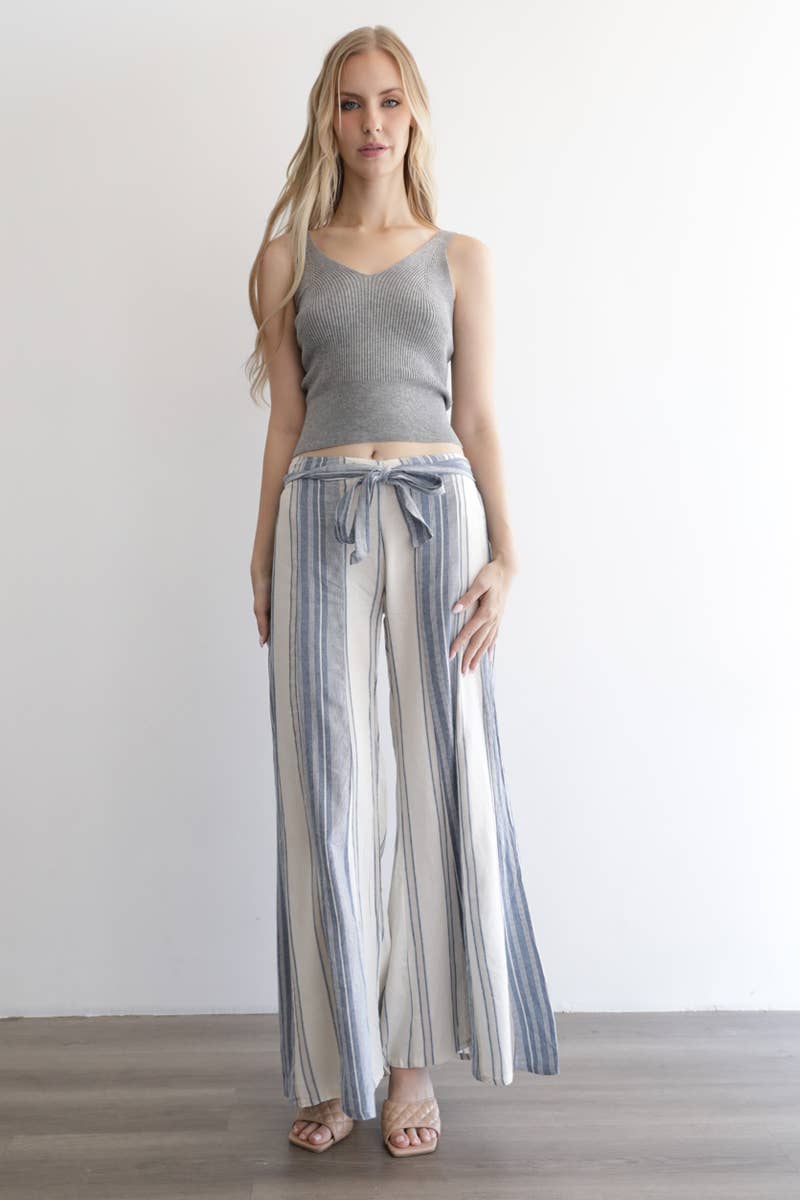 Angie Mixed Stripes Flare Leg Tie Waist Pants view 6
