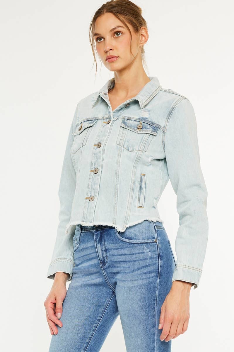 Kan Can USA Distressed Fray Hem Denim Jacket view 4