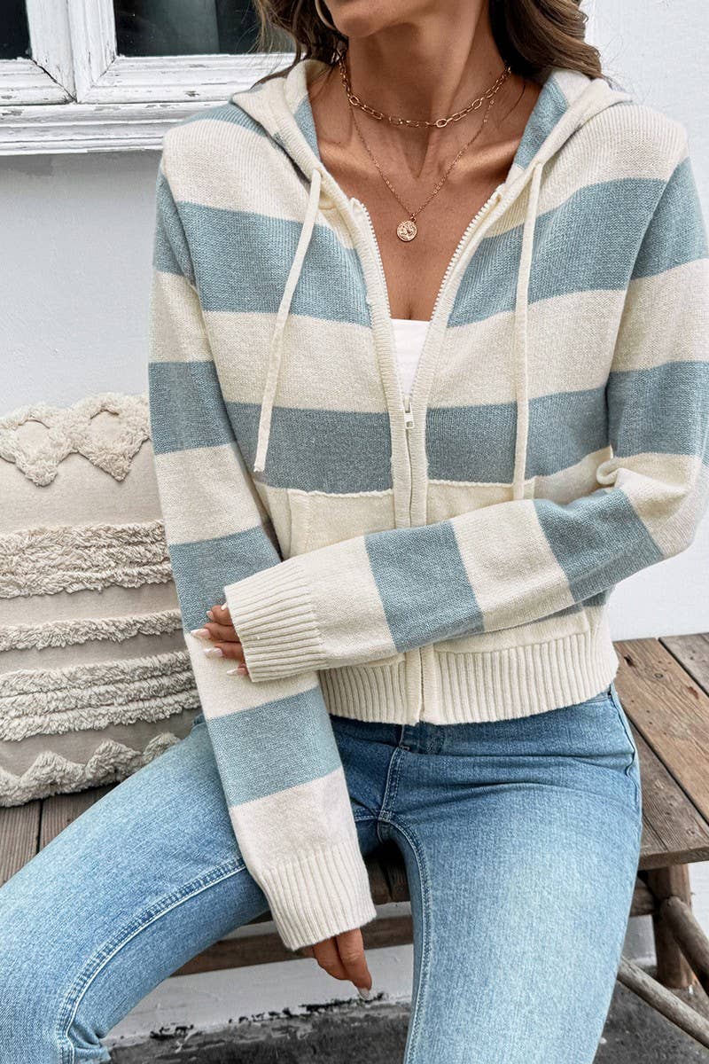 NINEXIS Women's Striped Colorblock Hooded Knit Cardigan view 5
