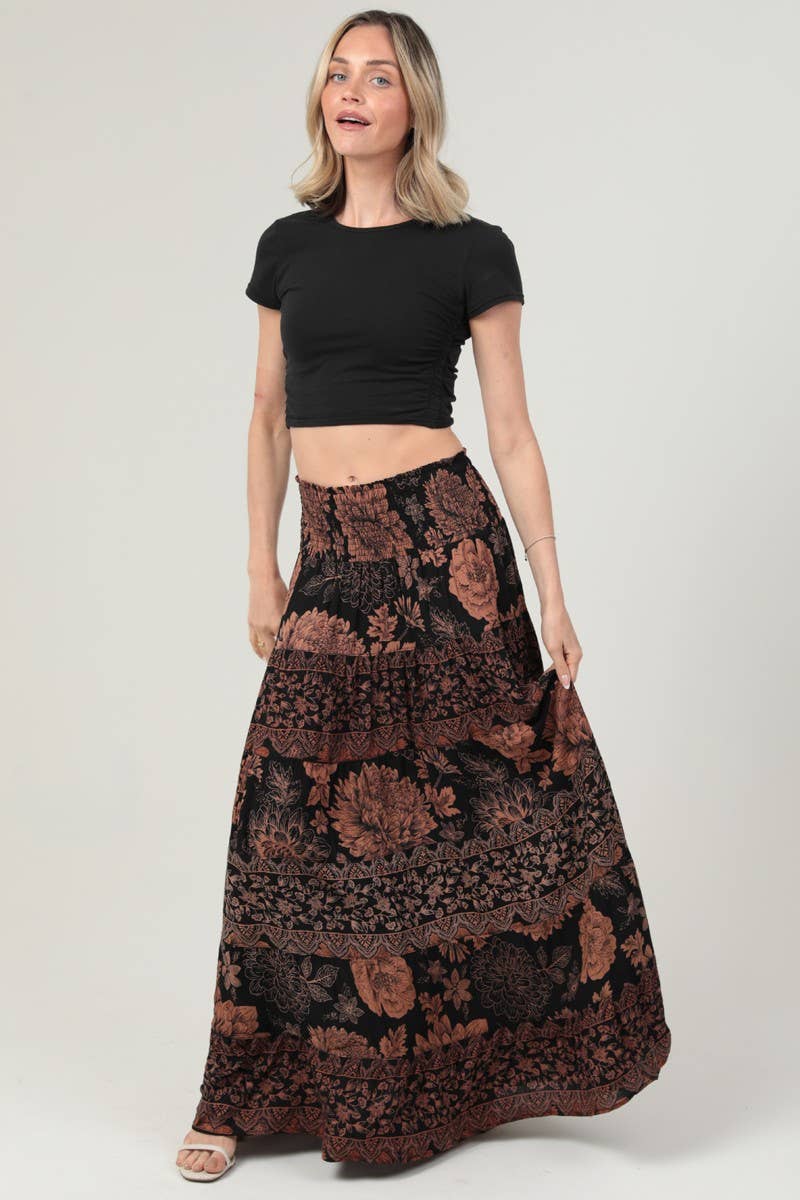 Angie Smocked Waistband Tiered A-Line Maxi Skirt