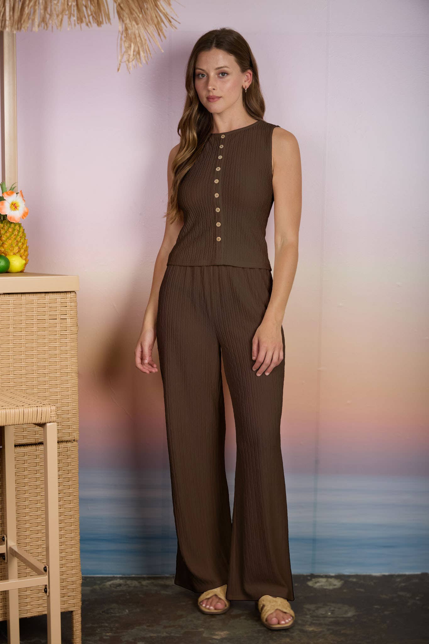 Blu Pepper - Textured Mock Button Sleeveless Knit Top view 4