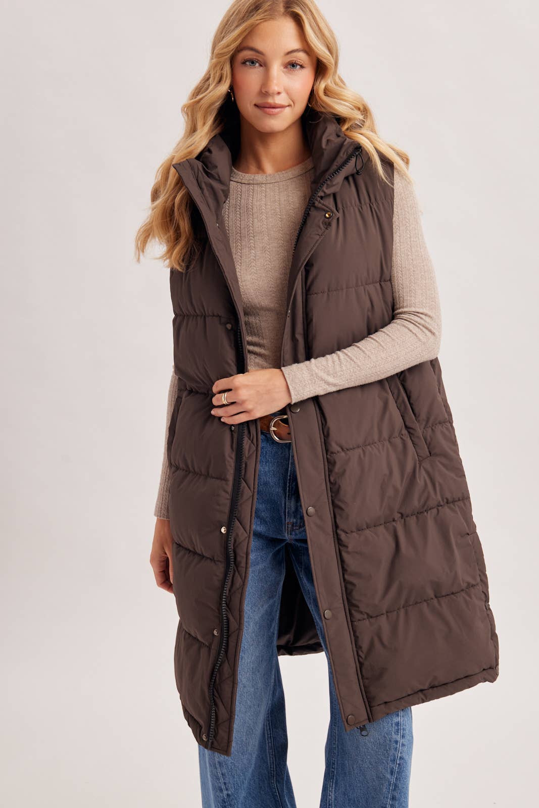 Bluivy Detachable Hood Longline Quilted Puffer Vest view 3
