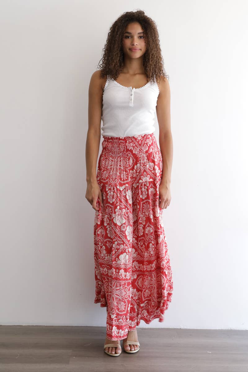 Angie Printed Tiered A-Line Maxi Skirt with Smocked Waist view 3