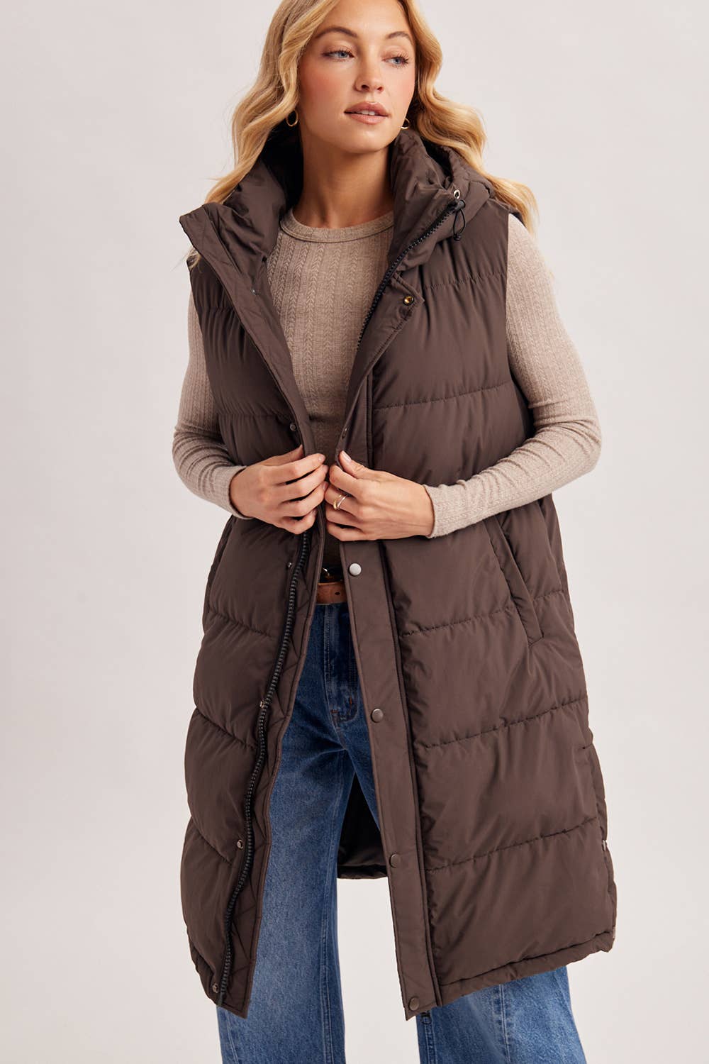 Bluivy Detachable Hood Longline Quilted Puffer Vest view 5
