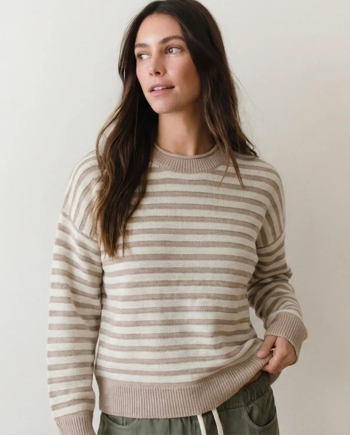 Marine Layer Suki Crewneck Sweater - Oatmeal Stripe