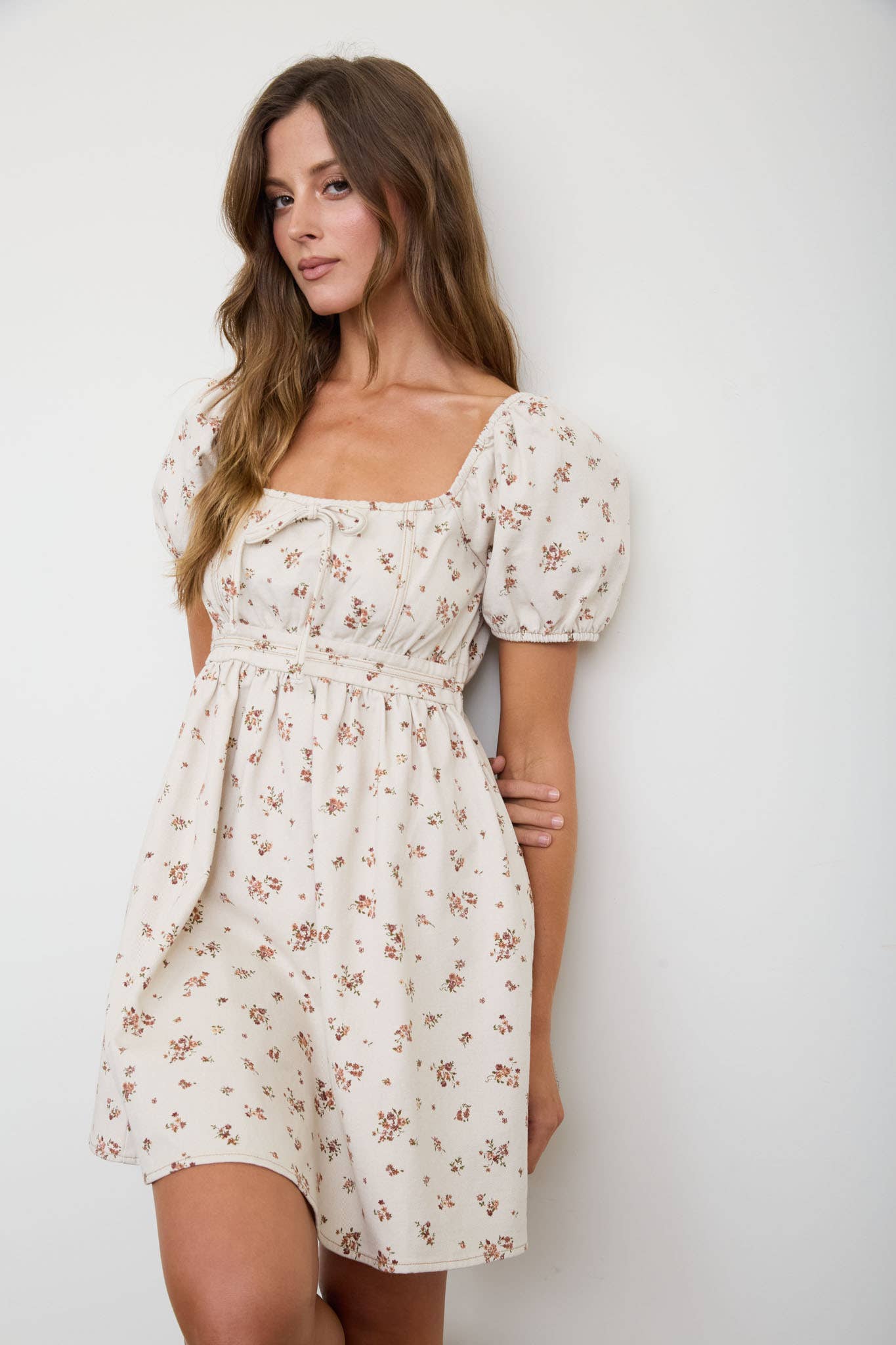 Blu Pepper - Ditsy Floral Puff Sleeve Square Neck Mini Dress view 4