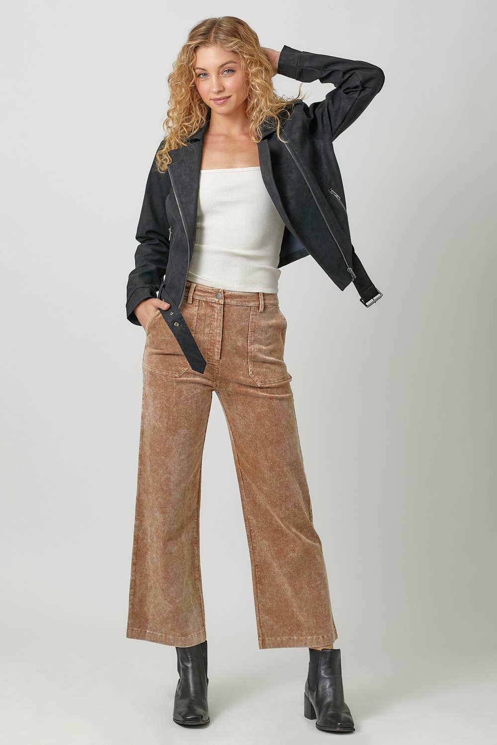 Mystree Black Leather Moto Jacket with Belt view 5