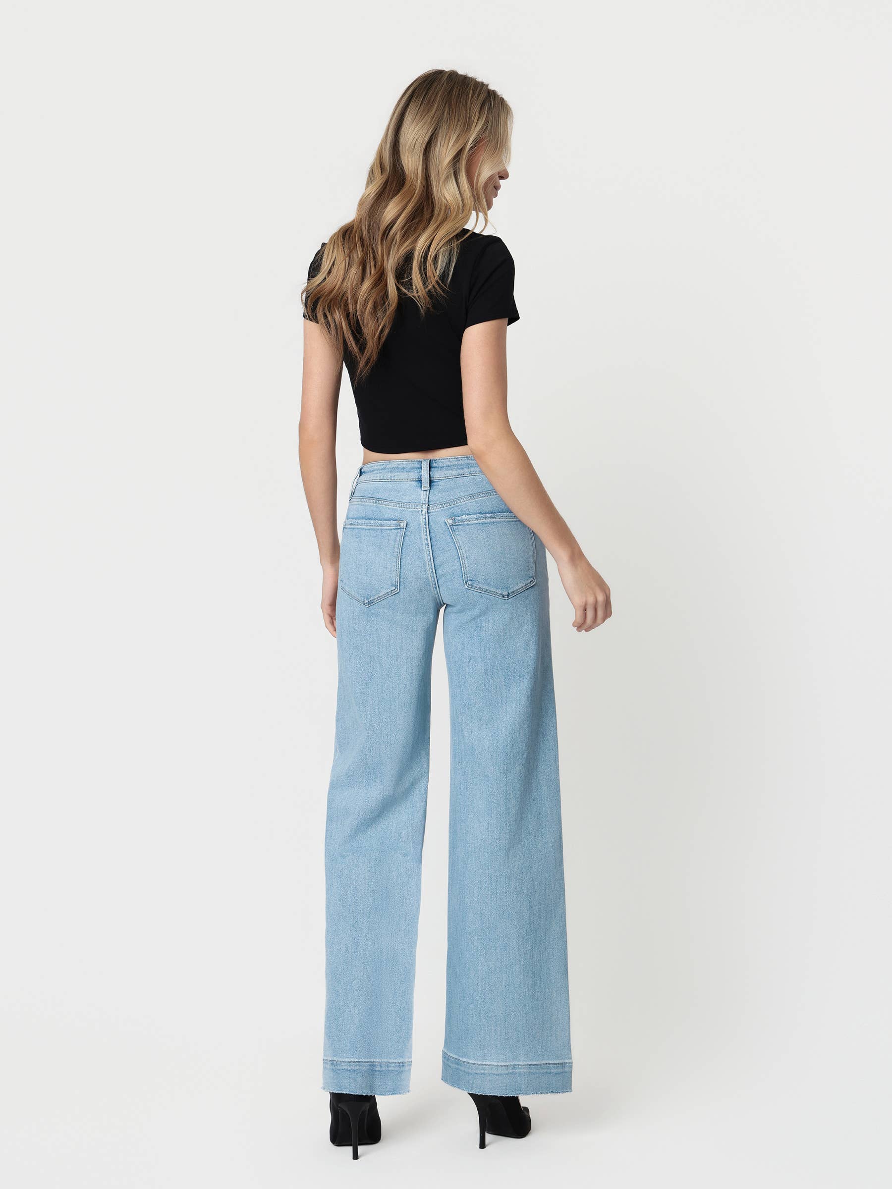 Flying Monkey High Rise Light Wash Trouser Hem Wide Jeans view 4