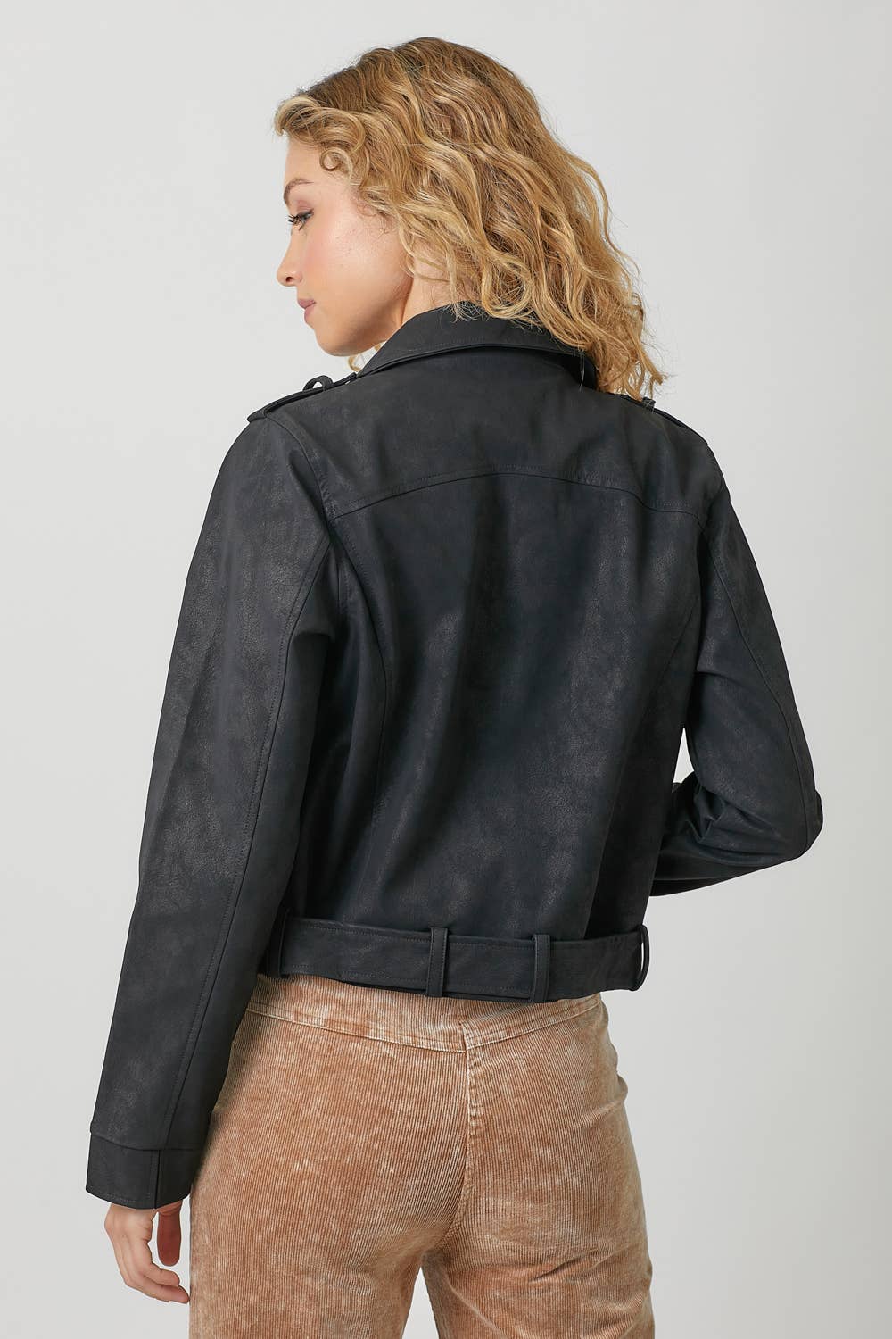 Mystree Black Leather Moto Jacket with Belt view 4