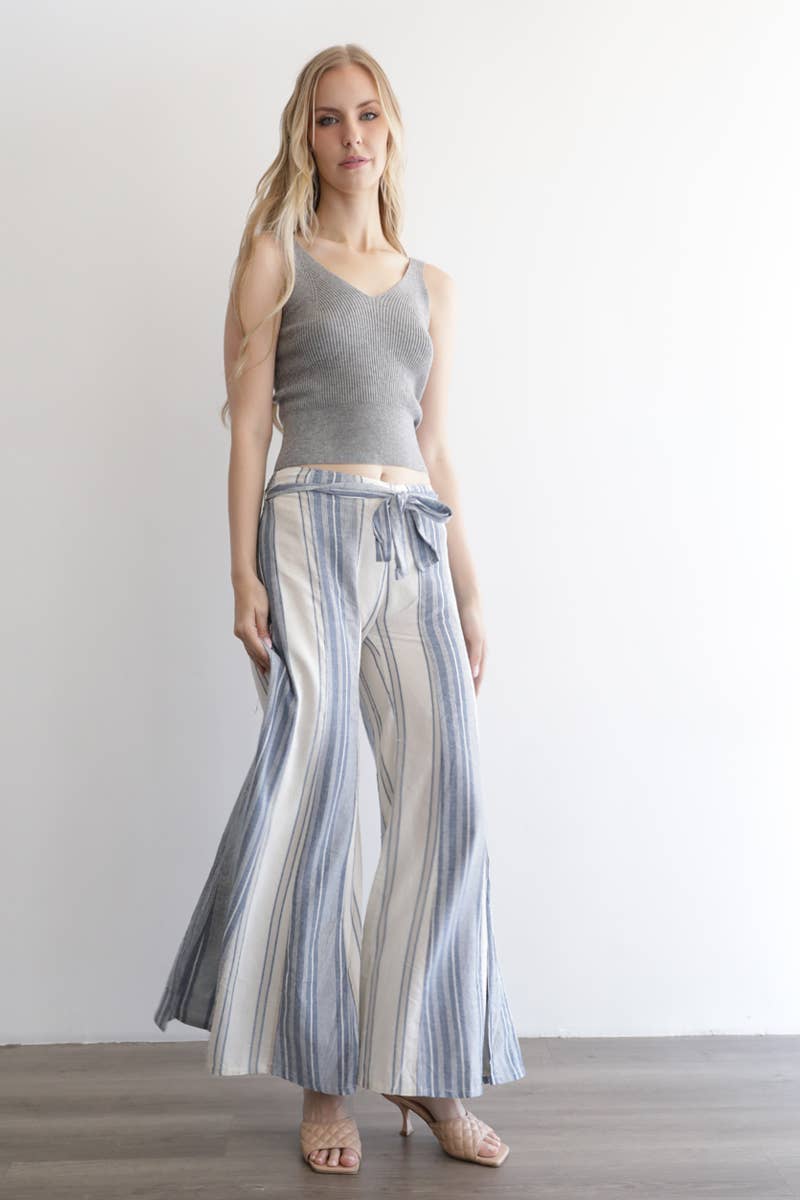 Angie Mixed Stripes Flare Leg Tie Waist Pants view 7