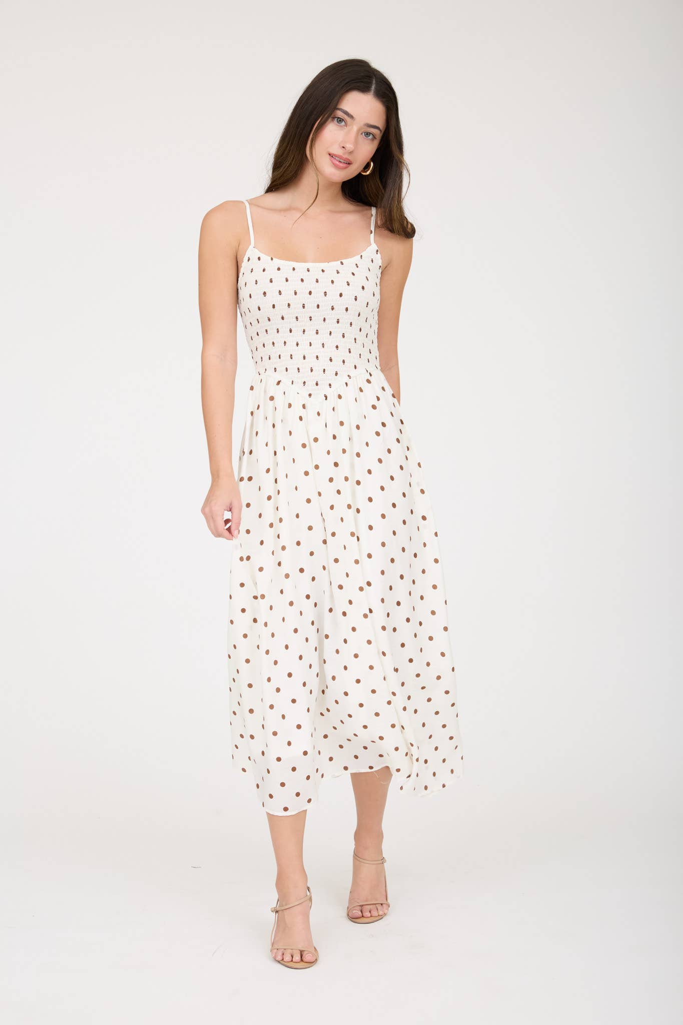Blu Pepper - Polka Dot Smocked Basque Waist Midi Dress