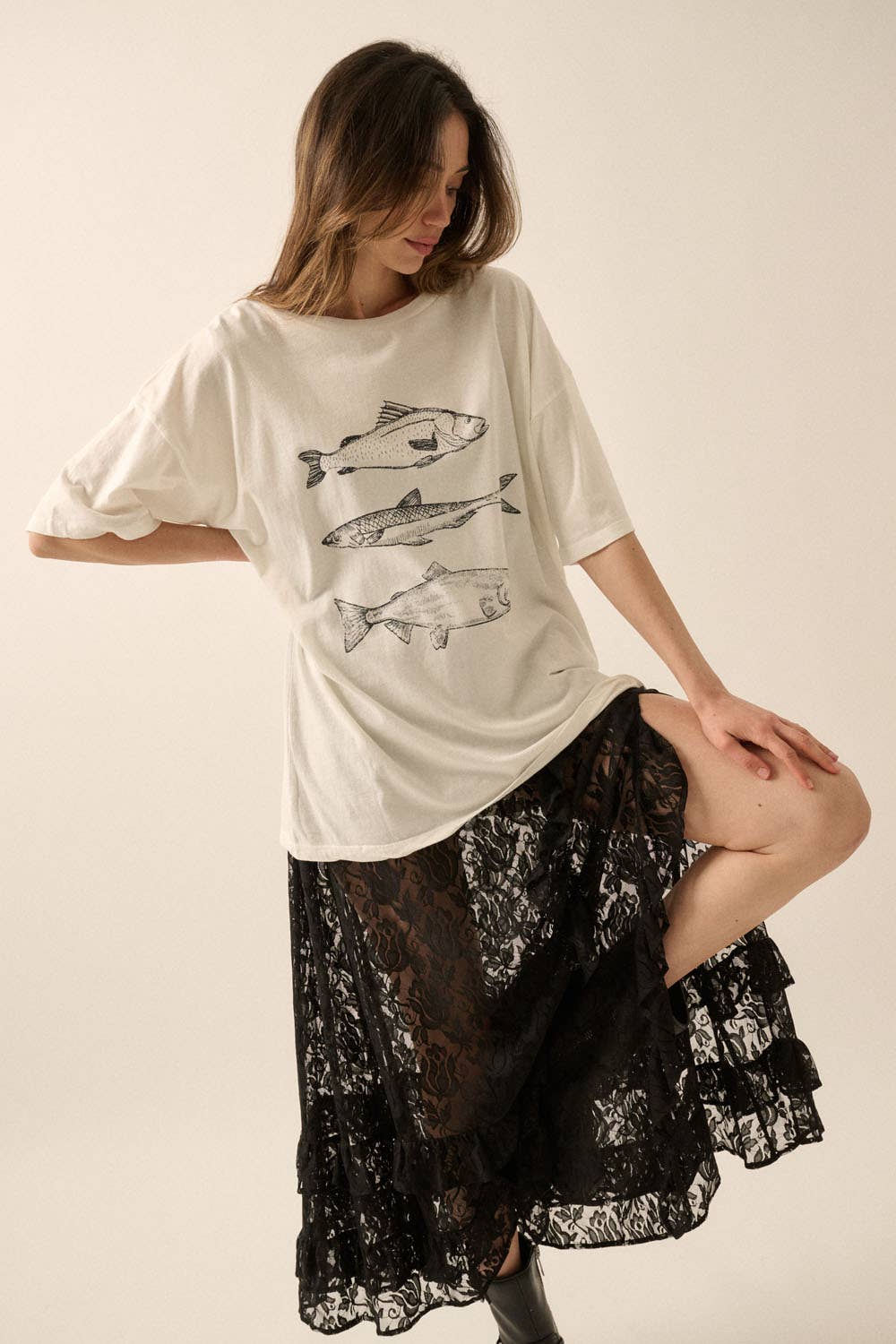 Promesa USA - Three Fishes Garment-Washed Oversize Graphic Tee view 5