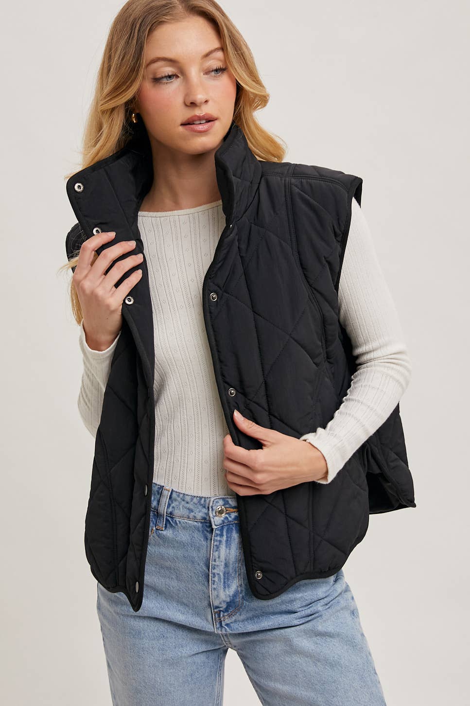 Bluivy Button-Down Quilted Puffer Vest with Pockets