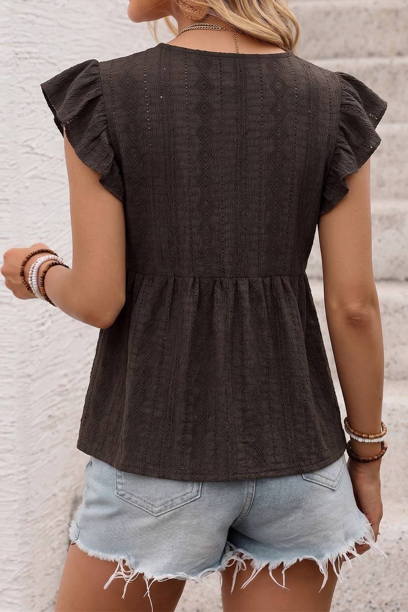 NINEXIS Women's Knitted Patchwork Lace V-Neck Short Sleeve Top view 4