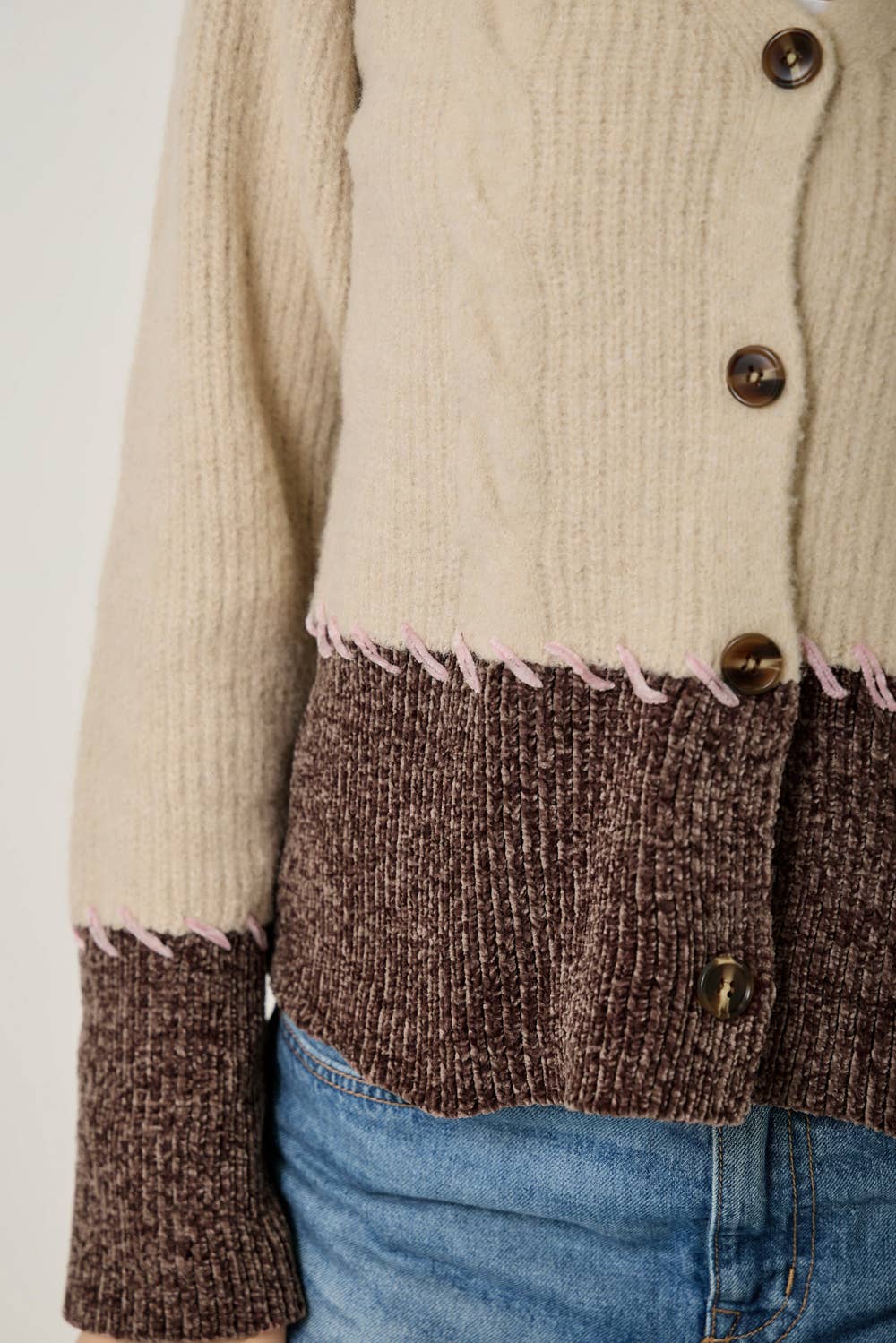 Mystree Whip-Stitch Cardigan - Oatmeal/Chocolate view 8