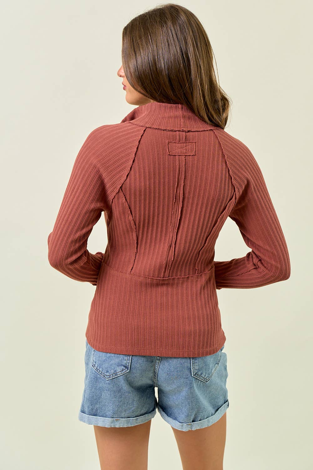 Doe and Rae - Half Zip-Up Long Sleeve Top with Thumb Hole view 4
