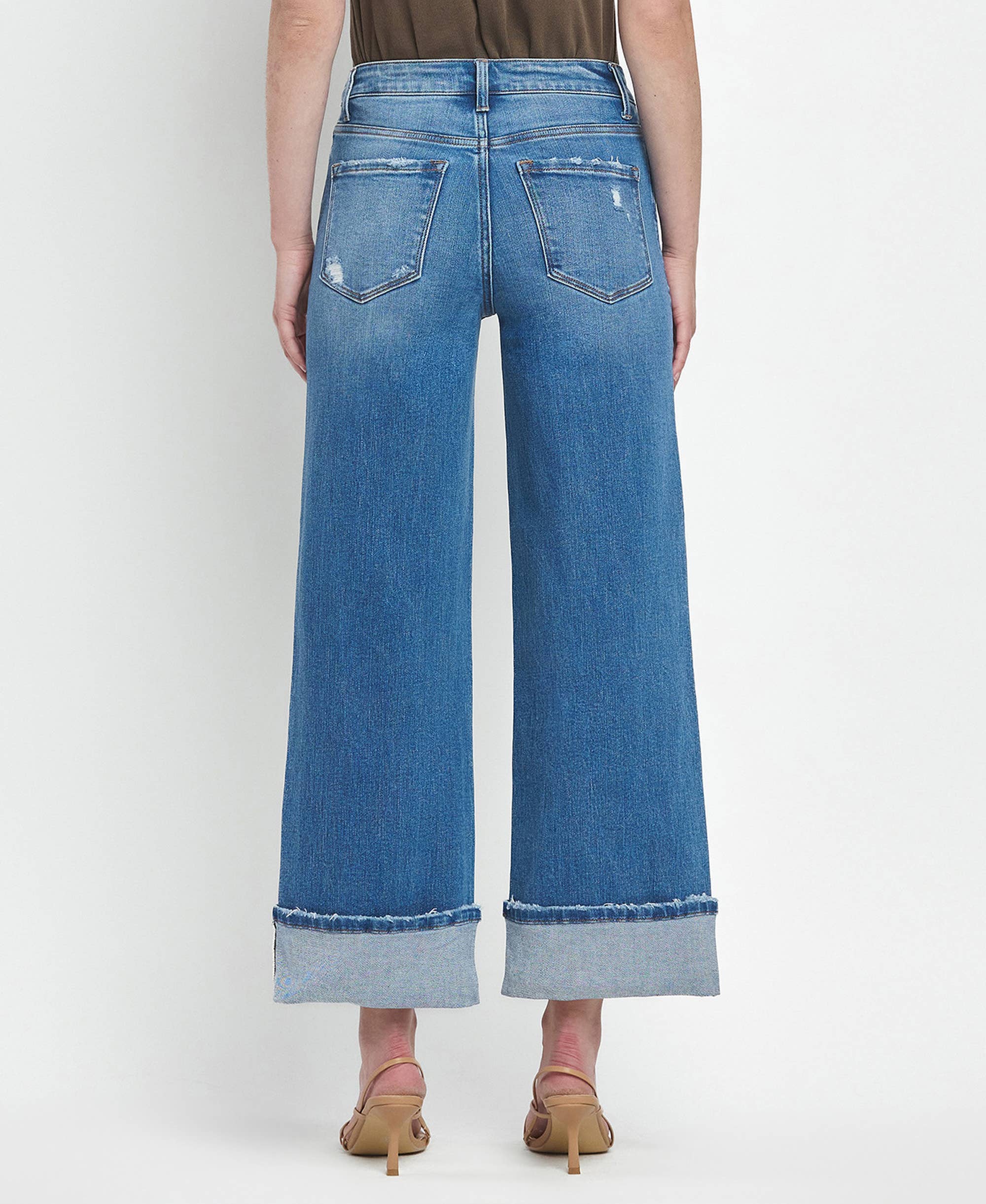 Flying Monkey High Rise Medium Wash Cuffed Wide Jeans view 11