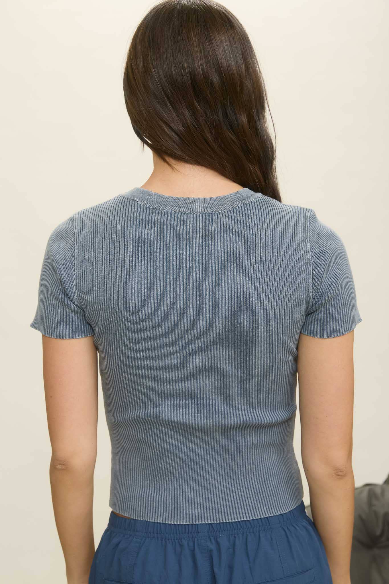 Blu Pepper Washed Ribbed Short Sleeve Cropped Knit Tee view 7