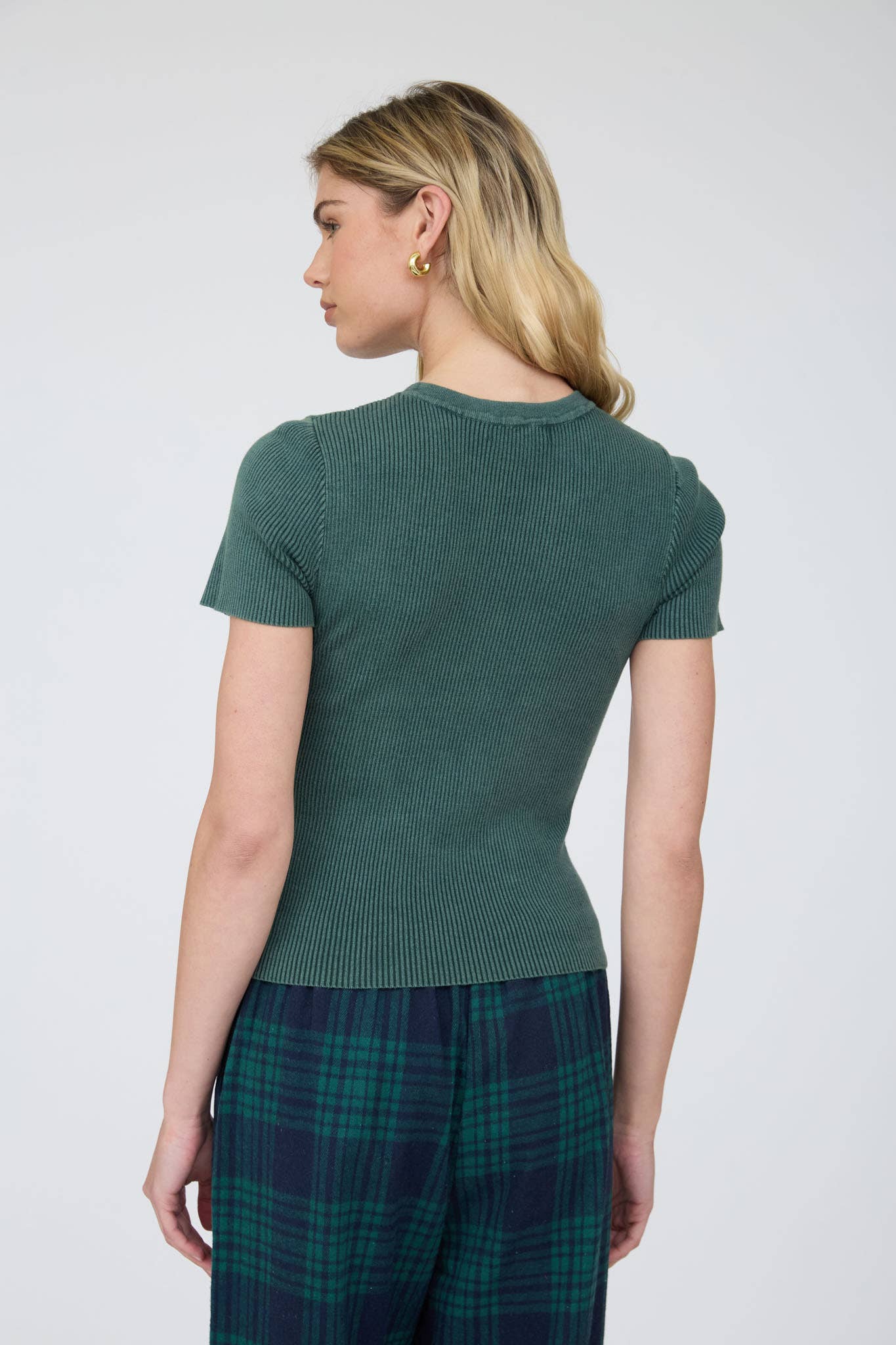 Blu Pepper Washed Ribbed Short Sleeve Cropped Knit Tee view 3