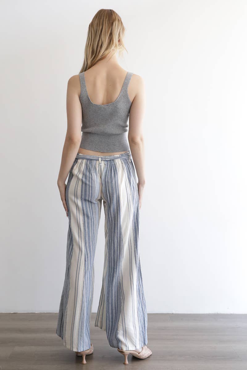 Angie Mixed Stripes Flare Leg Tie Waist Pants view 9