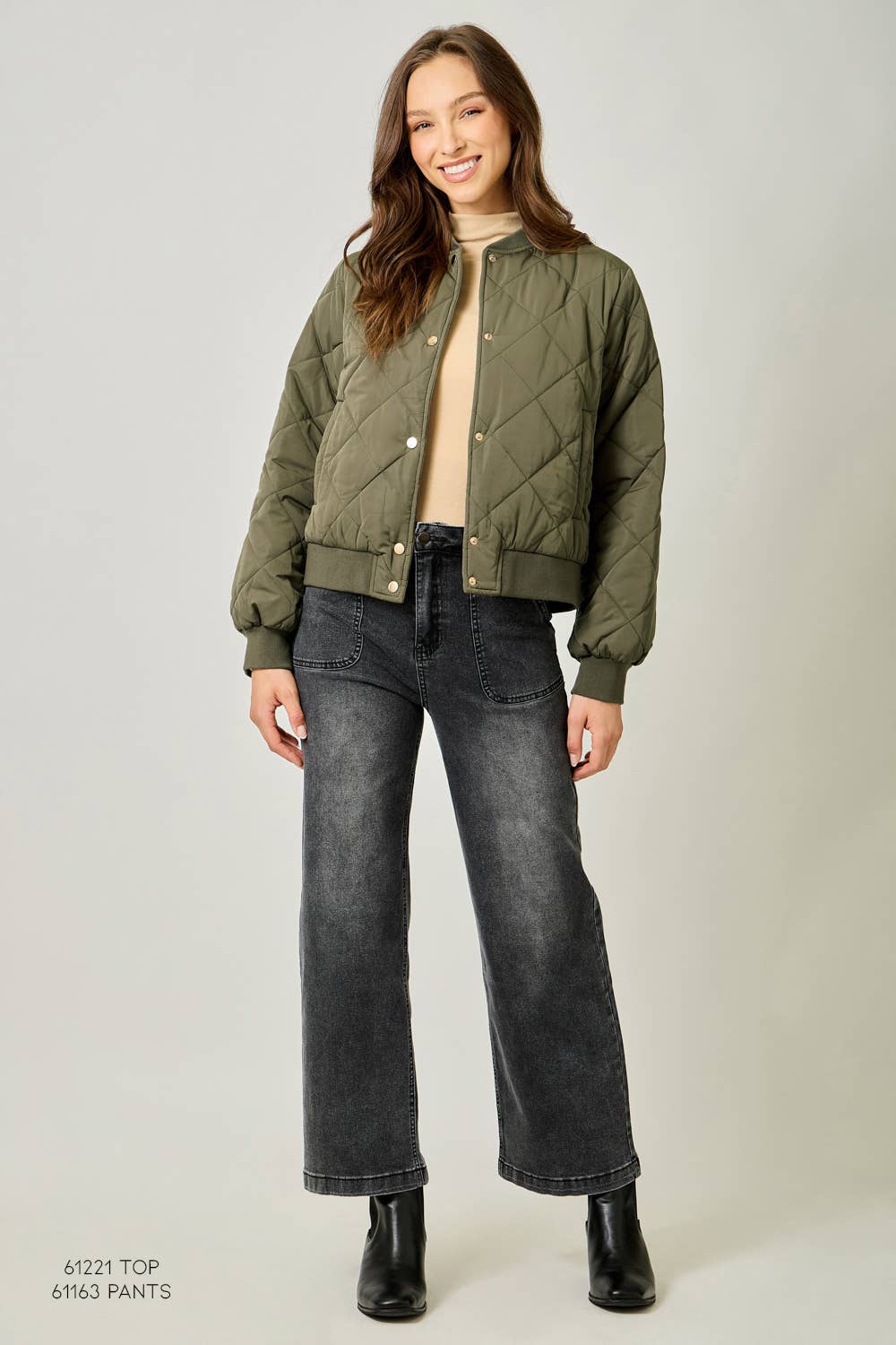 Mystree Olive Quilted Bomber Jacket view 7
