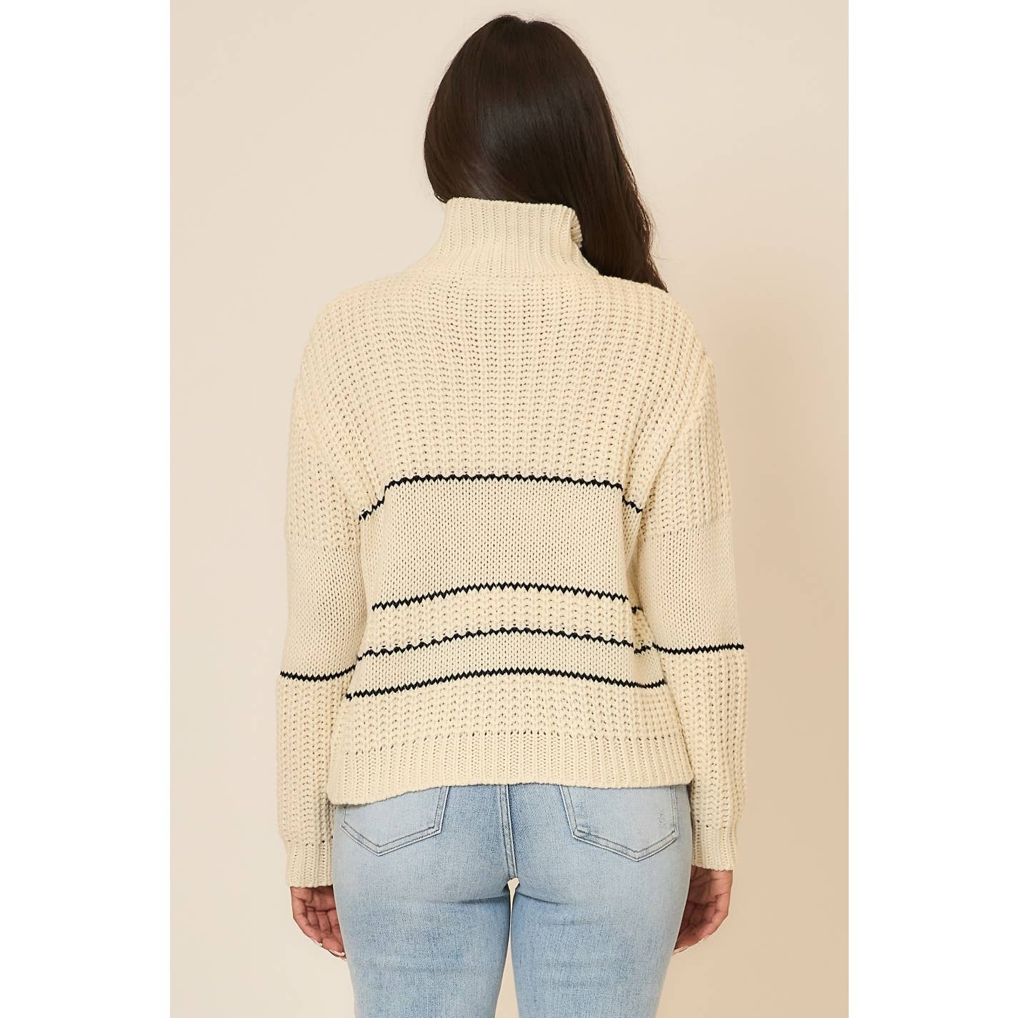 Button Up Knit Sweater with Contrast Stripes view 3