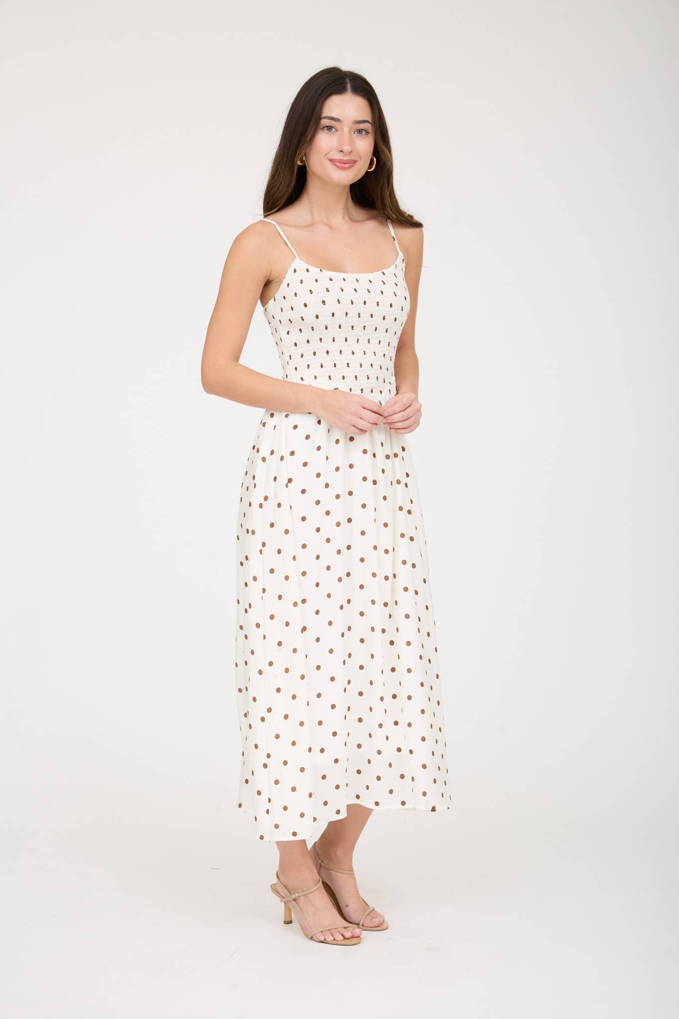Blu Pepper - Polka Dot Smocked Basque Waist Midi Dress view 4
